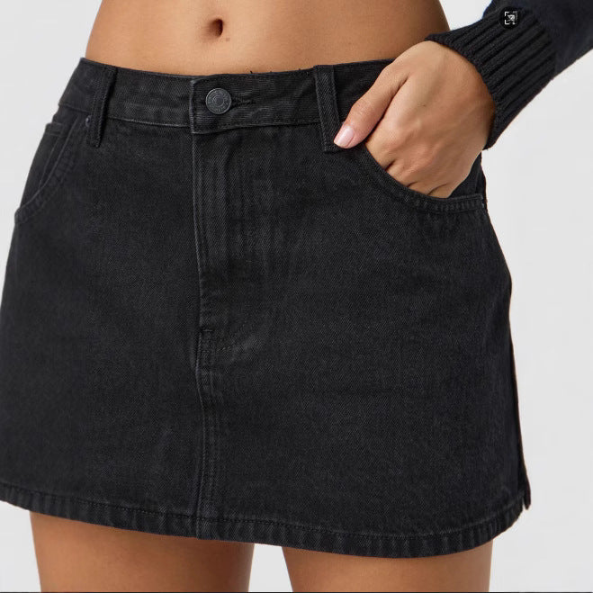 Stretch Washed Denim Short Skirt For Casual Comfort