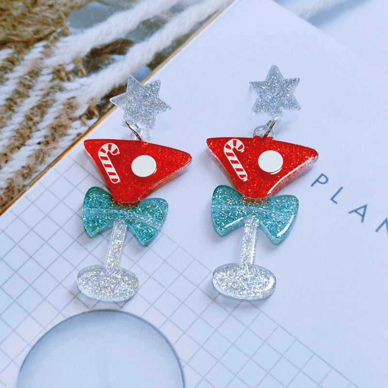 Christmas Glitter-Accent Hammered Metal Post Dangle Statement Earrings in Assorted Styles