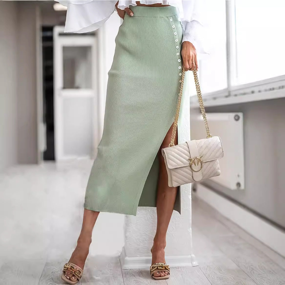 Sunken Stripe Rib Skirt For Textured Everyday Style