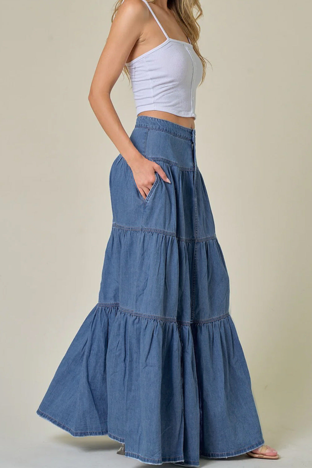 Low Waist Distressed Denim Skirt For Laid Back Vacations