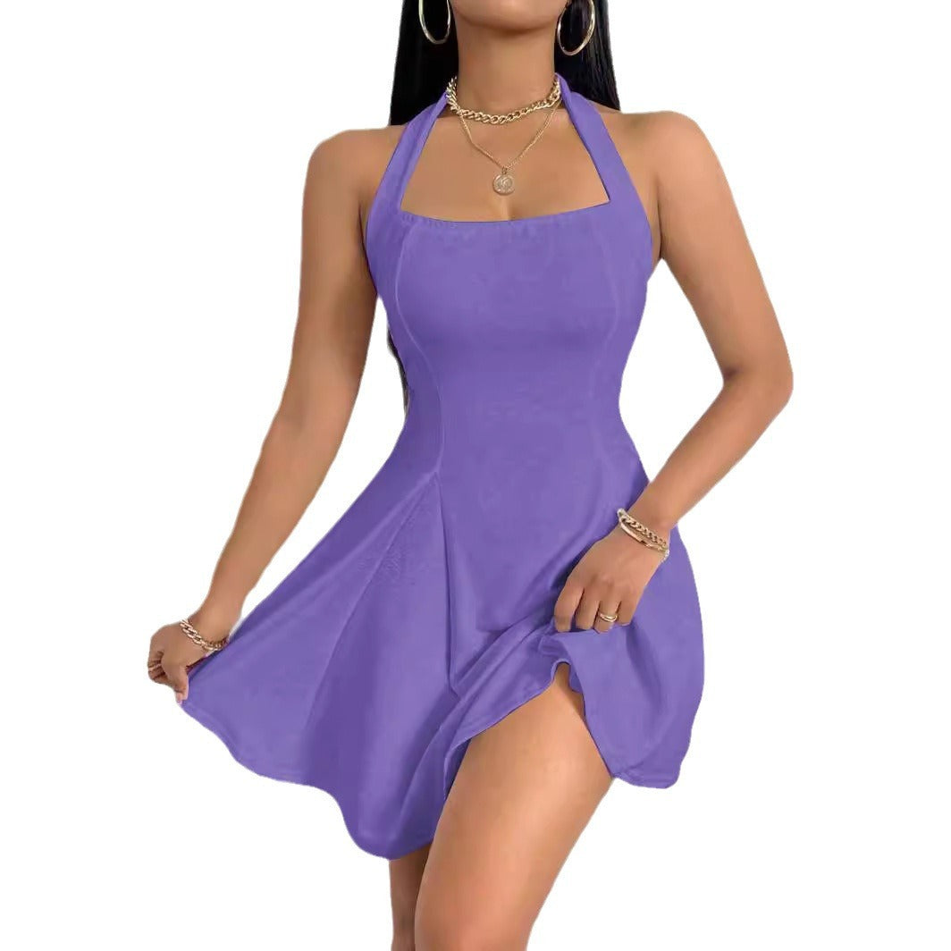 Pure-Color Halter Backless Sleeveless Dress for Chic Minimalism