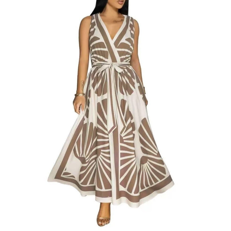 Robe sans dos imprimée en V plostie pour les soirée Summer