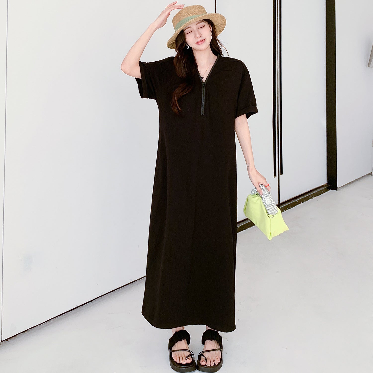 Retro Hepburn Zipper Dress with Loose Summer Fit