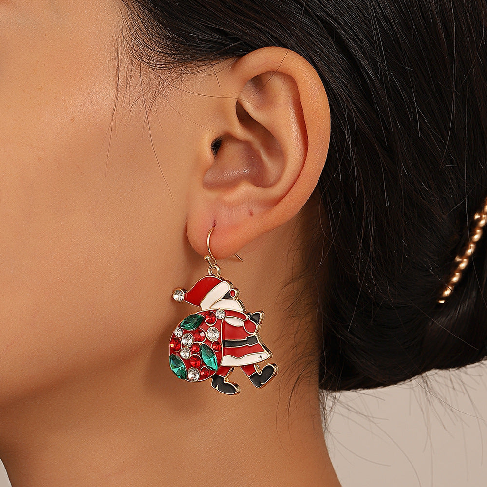 Red & Green Christmas Email Rhinestone Santa Draagzakken Dange oorbellen