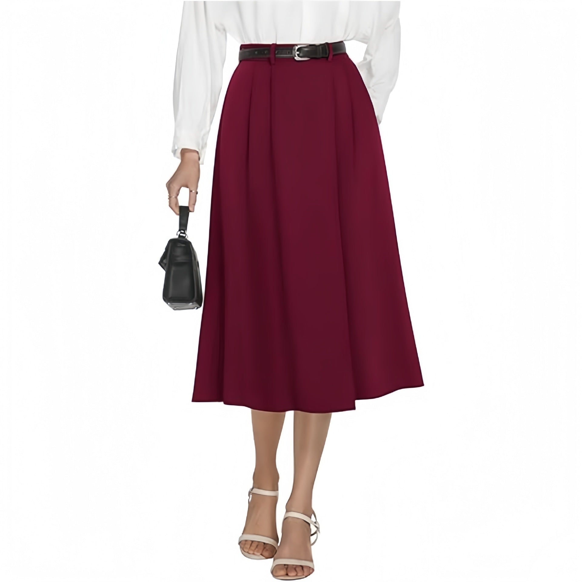 Business-casual Flared A-line Pleated Skirt With Pockets