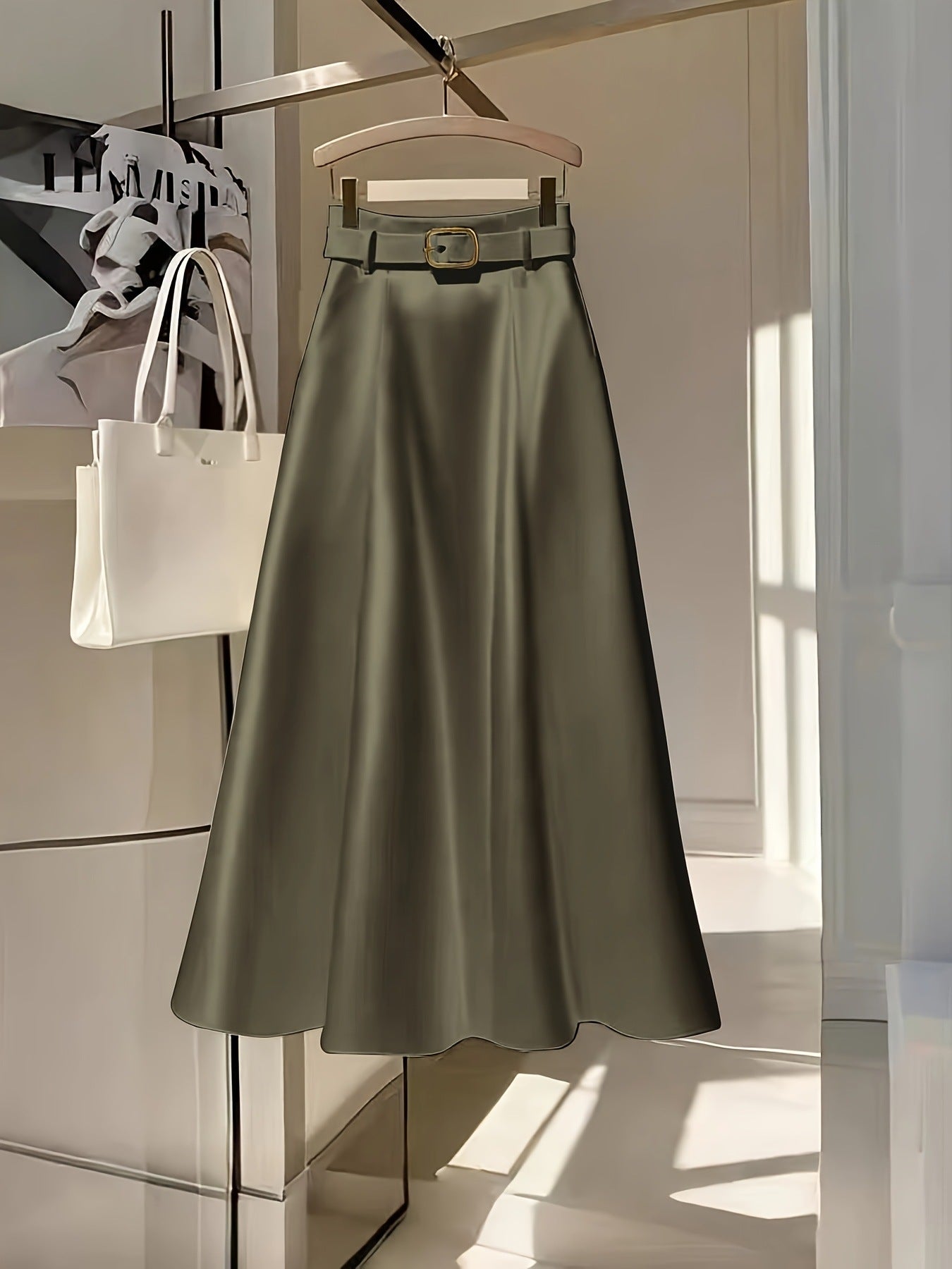 Elegant Solid Color Satin A-Line Skirt For Graceful Outfits