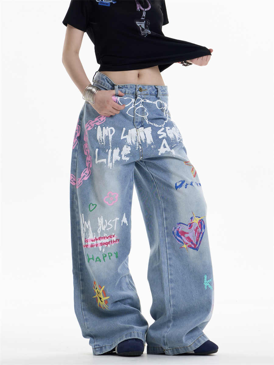 Taillenkette Druckweite Jeans für kühne städtische Kante