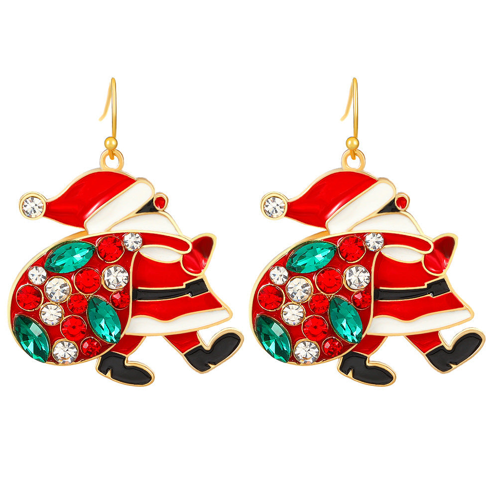 Red & Green Christmas Email Rhinestone Santa Draagzakken Dange oorbellen