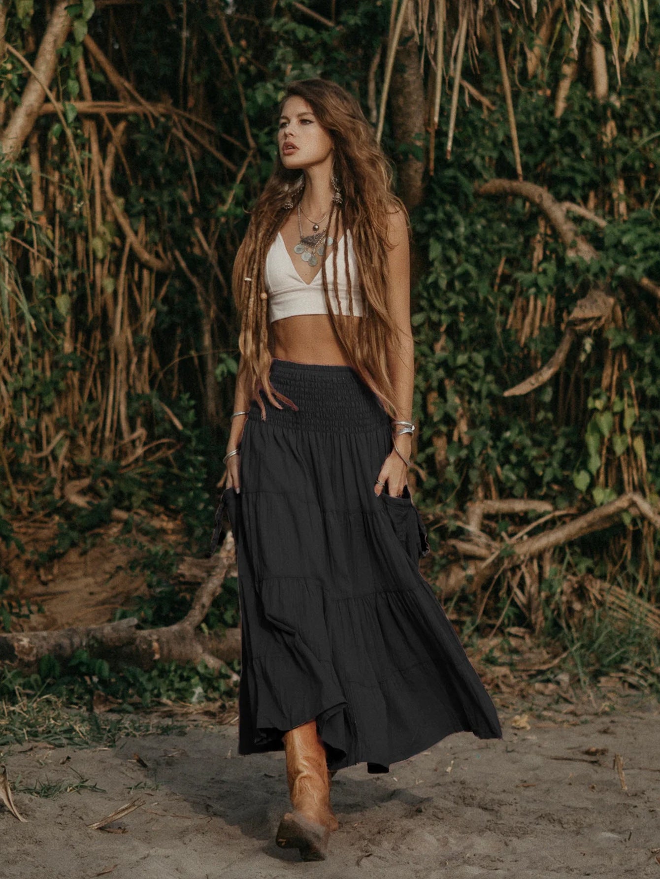 Bohemian Loose Solid Skirt For Relaxed Everyday Comfort