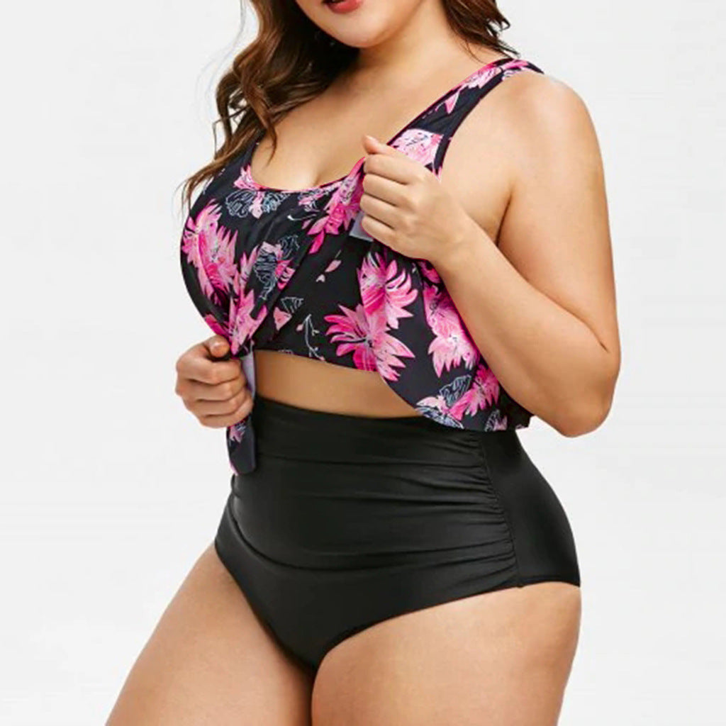 Baju renang One-Piece Cetak Lotus Tinggi untuk Bakat Elegan