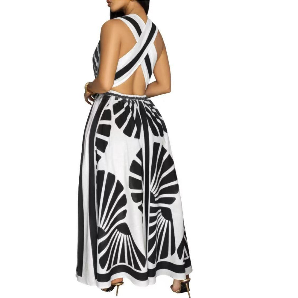 Robe sans dos imprimée en V plostie pour les soirée Summer