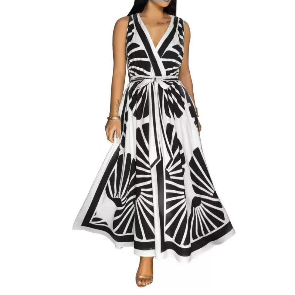 Robe sans dos imprimée en V plostie pour les soirée Summer