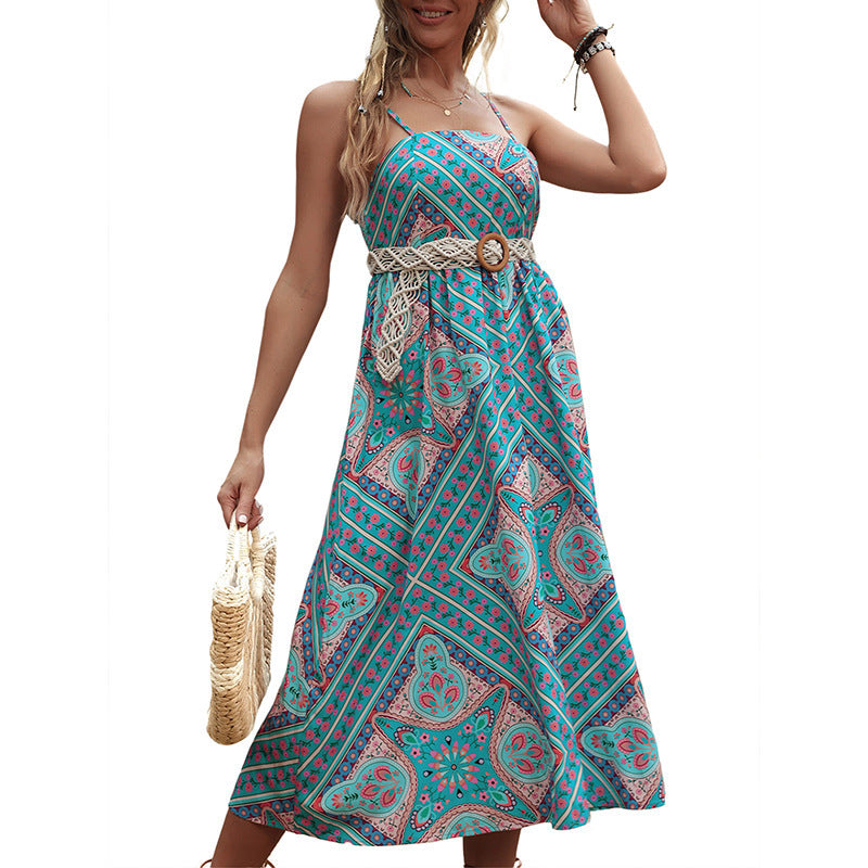 Retro print slip jurk met vintage vibes chique lijnen