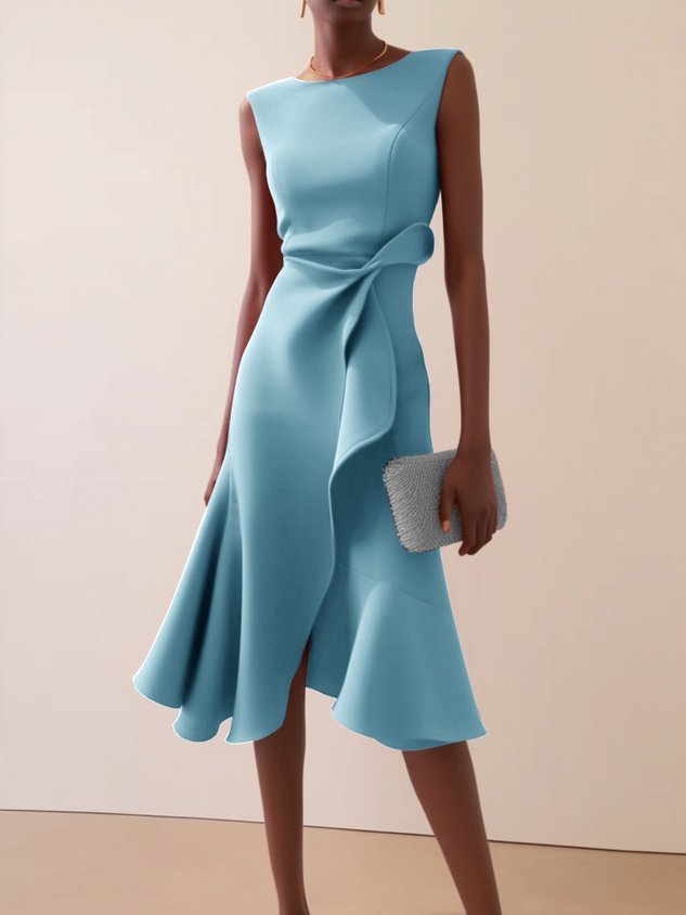 Robe à cou de couches sans manches rouges avec tempérament élégant