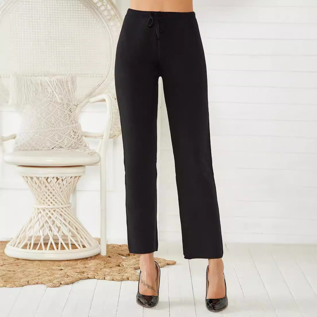 Mid-waist Woven Stretch Slimming And Warm Trousers