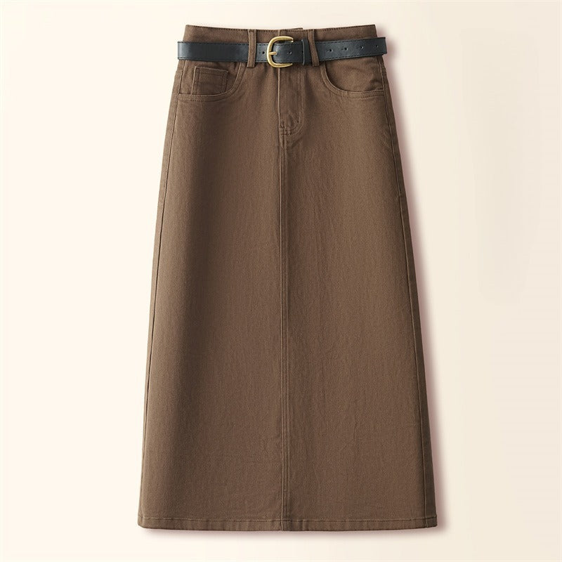 Brown A-Line Retro Slit Skirt That Flatters Every Curve