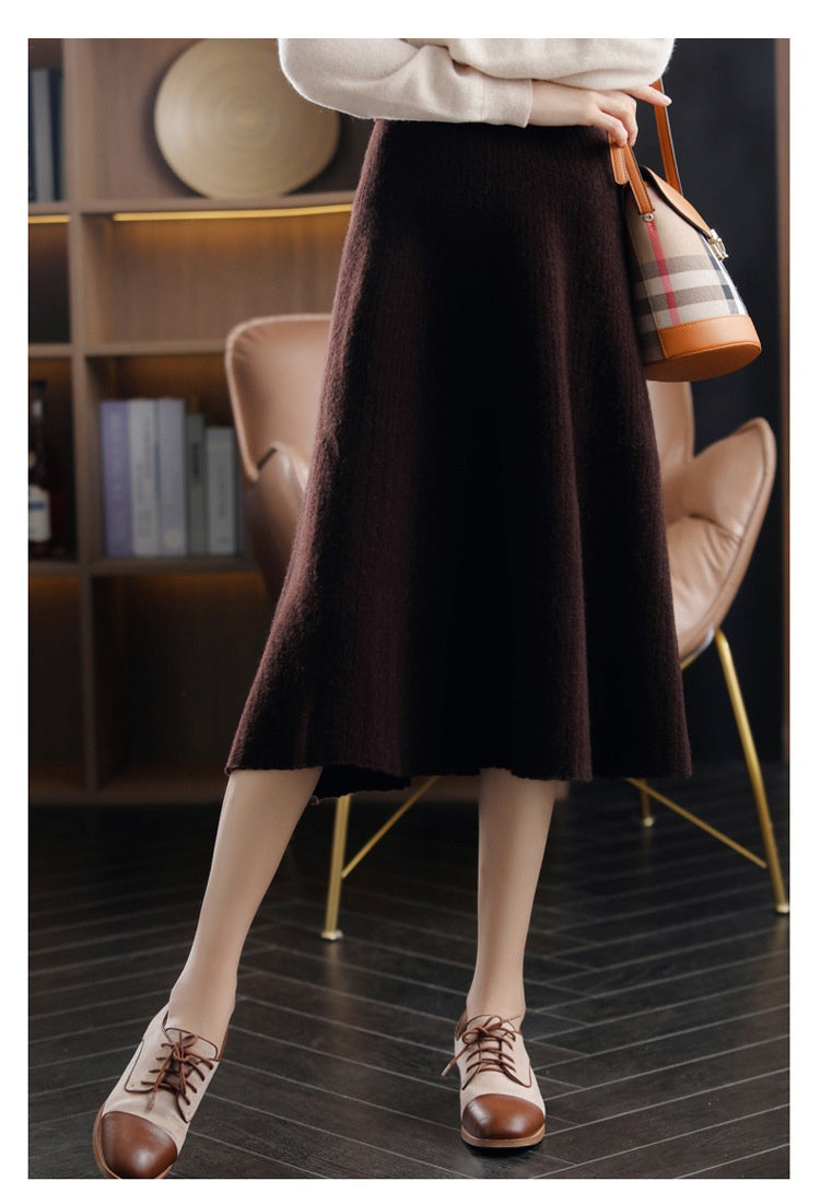 Wool Knitted Cashmere Pleated Skirt For Cozy Elegance