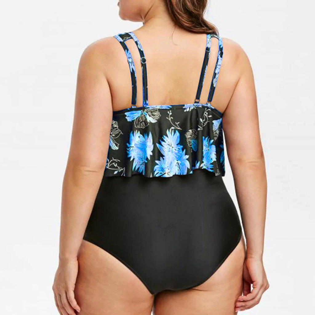 Baju renang One-Piece Cetak Lotus Tinggi untuk Bakat Elegan