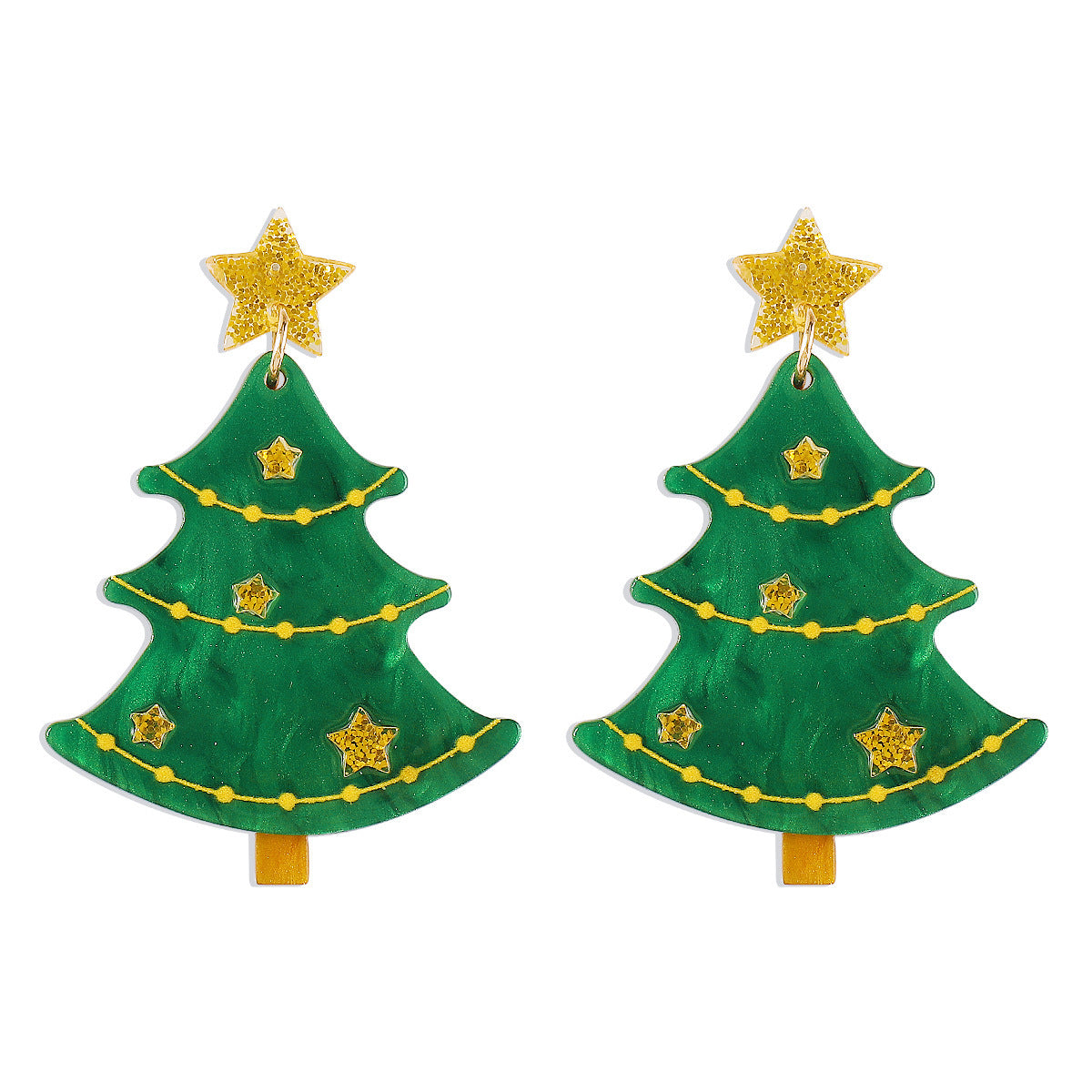 Festive Christmas Tree Dangle Drop Earrings with Santa Hat Stud