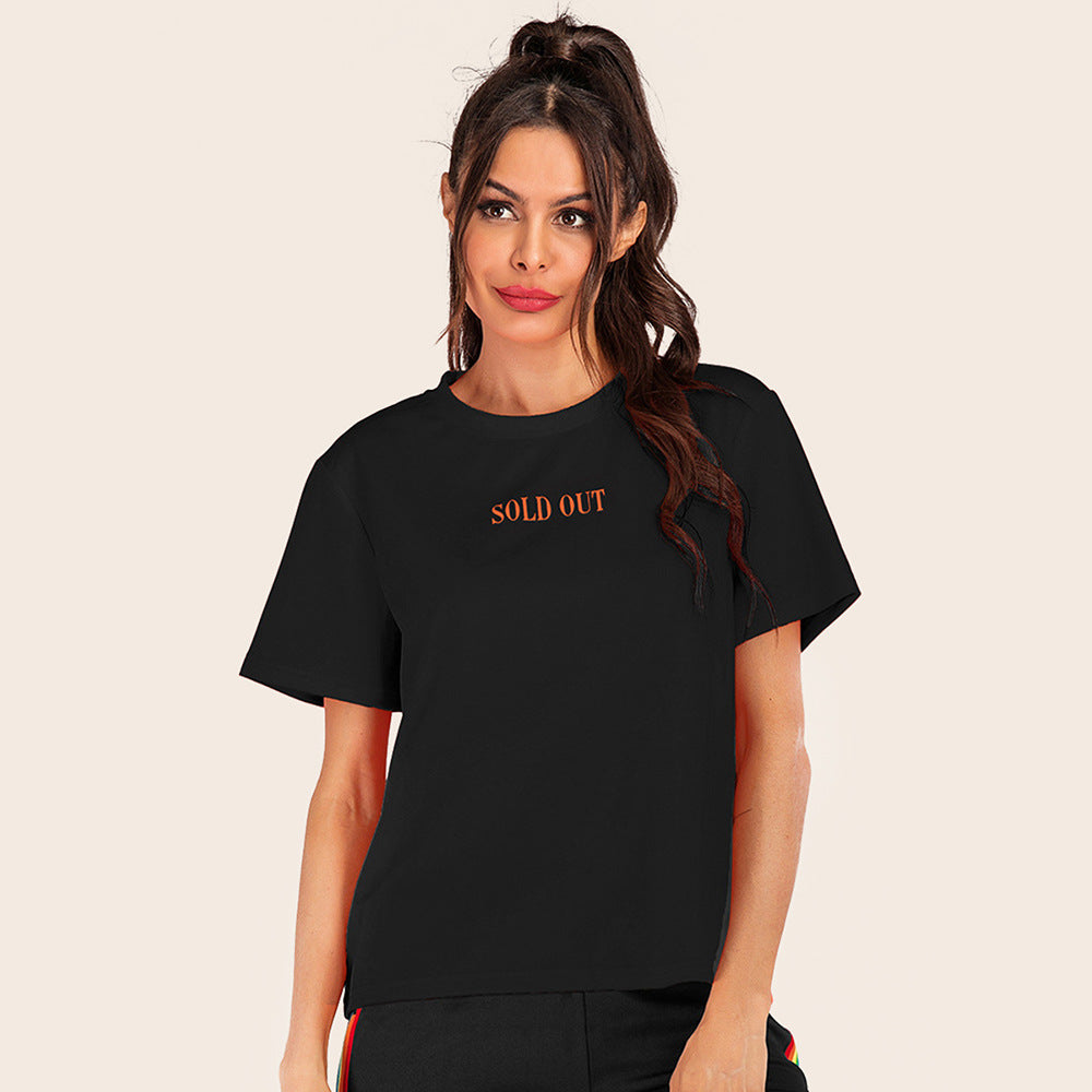 Women's Round Neck Letter T Shirt
