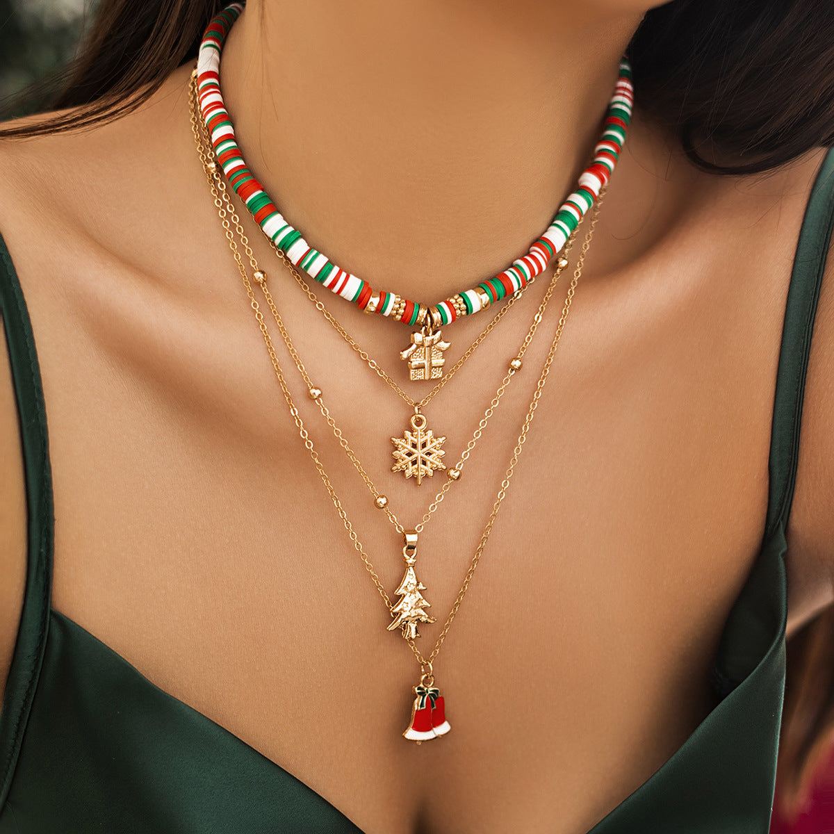 Christmas Beaded Layered-Look Multi-Strand Necklace for Women in Assorted Styles