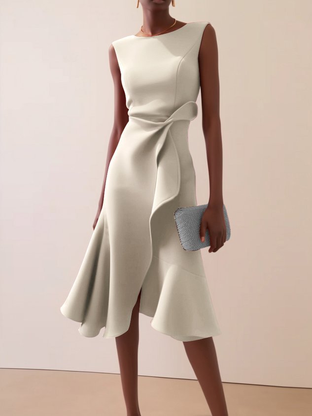 Robe à cou de couches sans manches rouges avec tempérament élégant