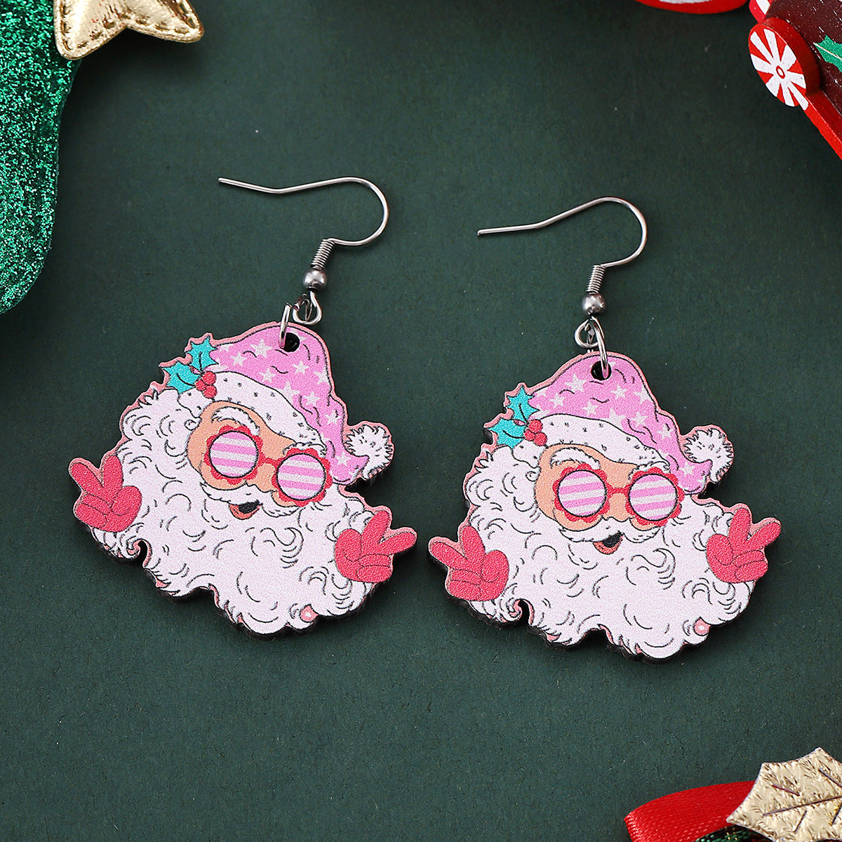 Funky leuke houten coole kerstman met zonnebril hang oorbellen in diverse stijlen