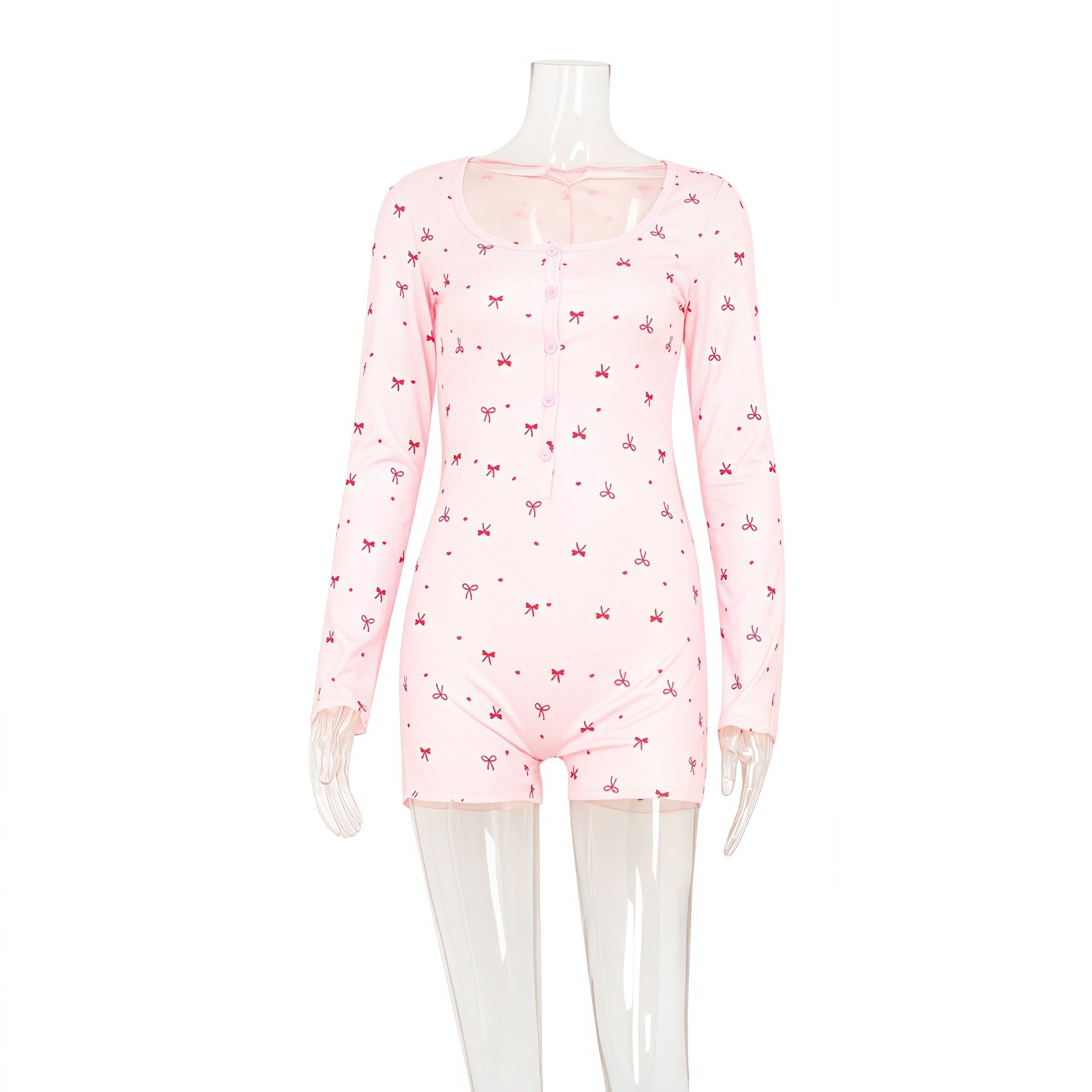 Women's Casual Crew-neck Long-sleeve One-piece Shorts