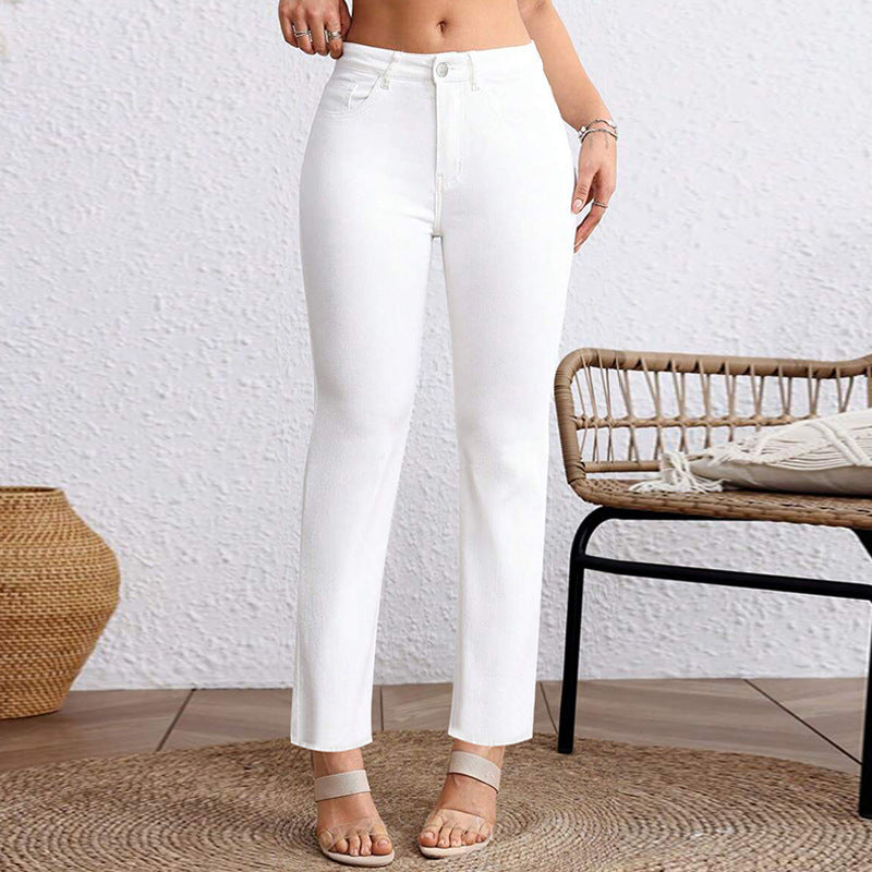 Plus Size White Cropped Straight Jeans