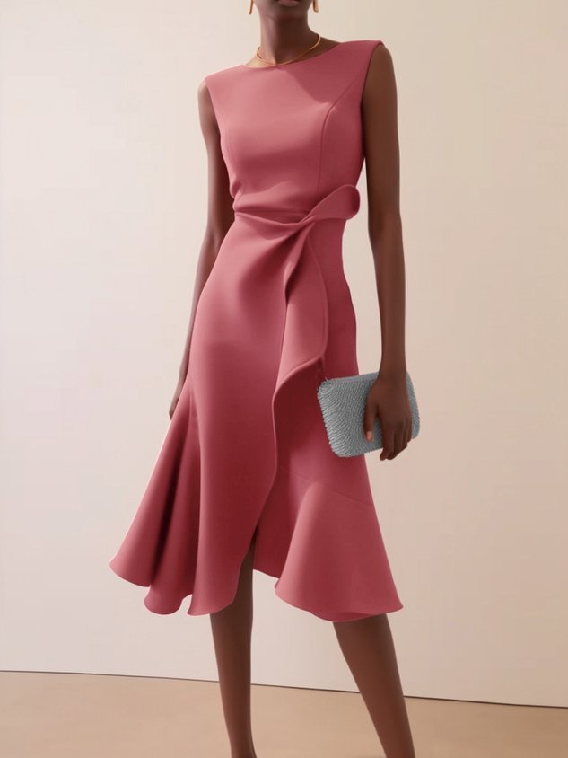 Robe à cou de couches sans manches rouges avec tempérament élégant