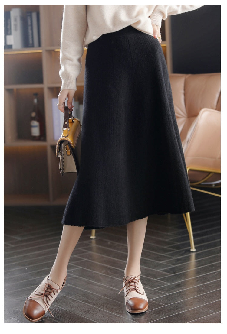 Wool Knitted Cashmere Pleated Skirt For Cozy Elegance