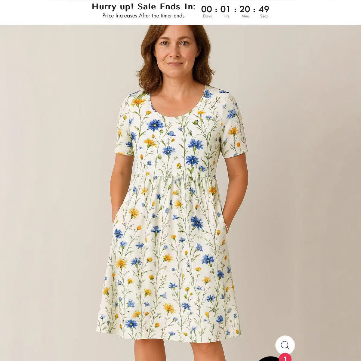 Robe de t-shirt décontractée avec cou rond, poches et détails