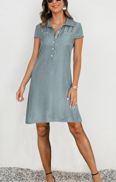 Robe de jean swing de taille plus avec des poches divisées et une ambiance décontractée
