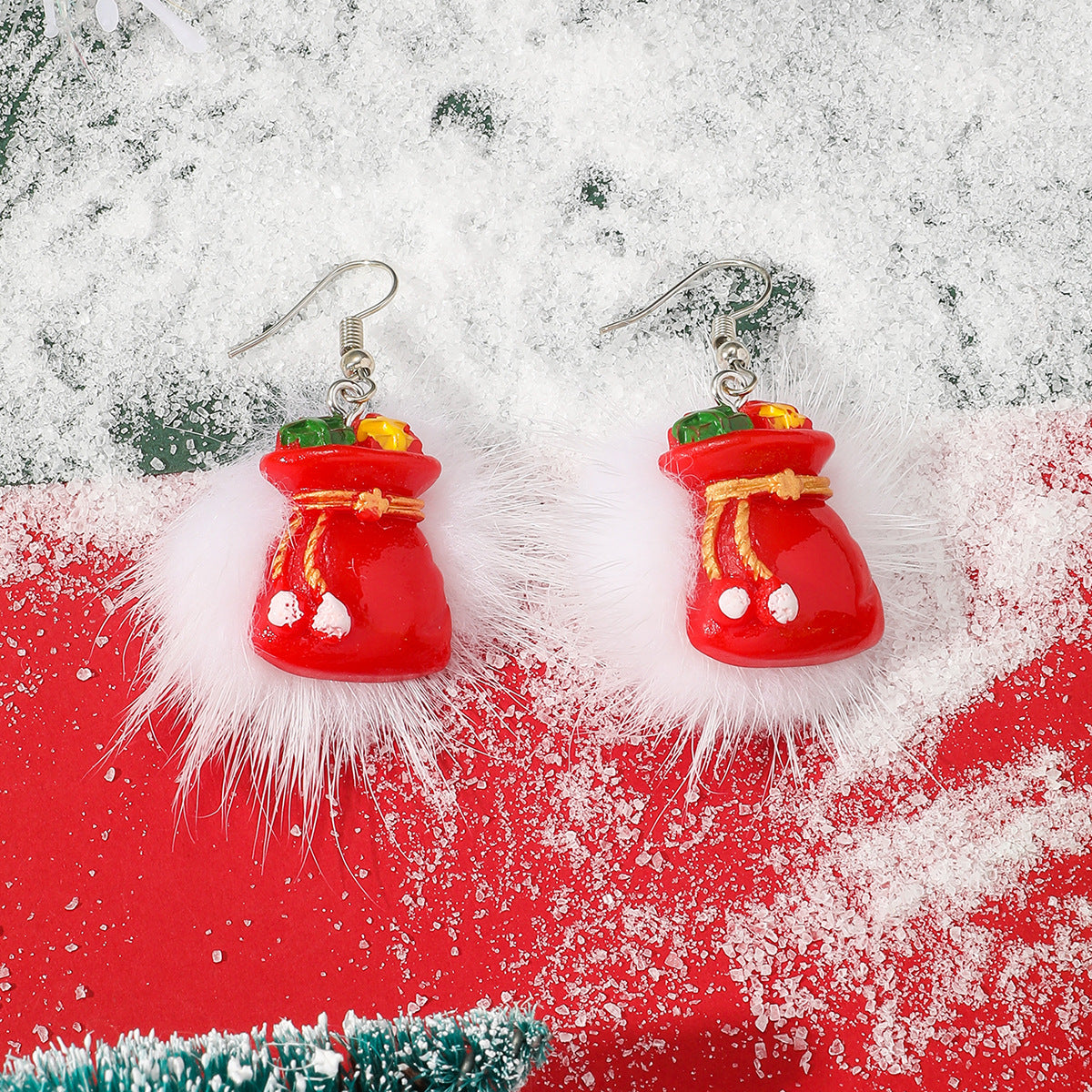 Flufffy Christmas Themed Puffball Earrings in Various Patterns