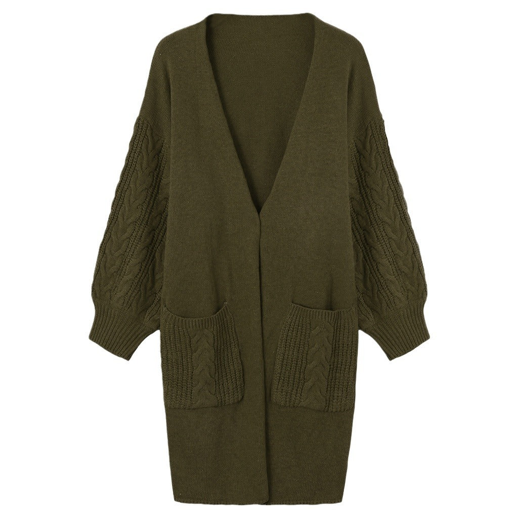 Cable Knit Lantern Sleeve Cardigan Coat For Women