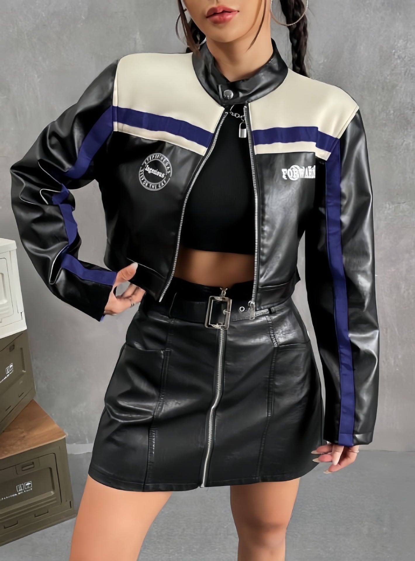 Striped Zipper Coat For Women