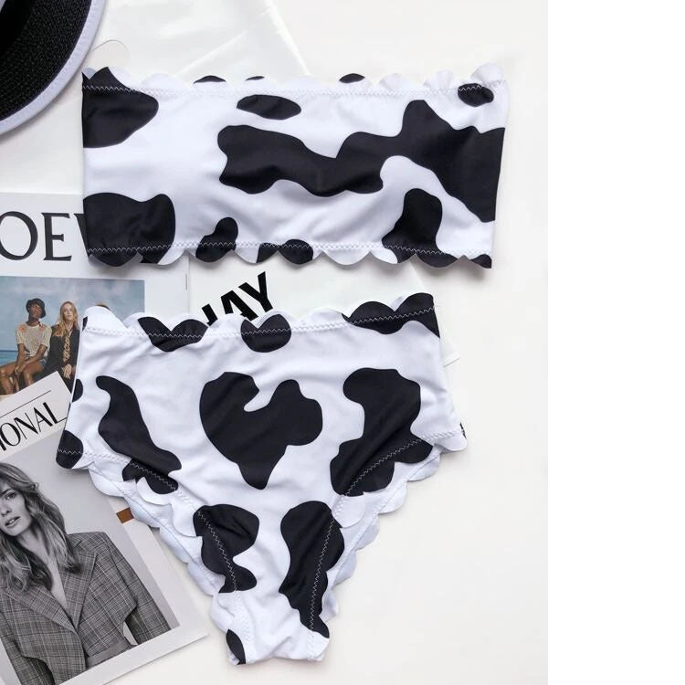 Cow Print Wrapped-Bust Bikini Set for Bold Summer Style