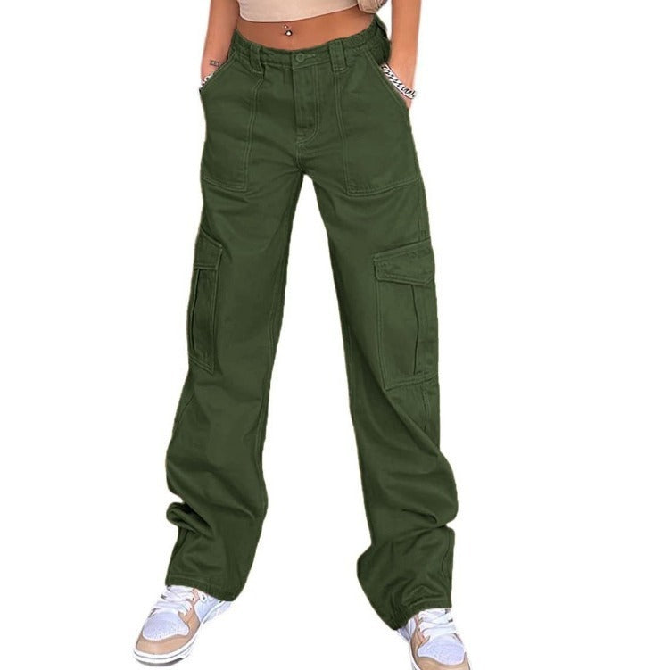 Workwear-geïnspireerde multi-pocket hoog-taille rechte jeans