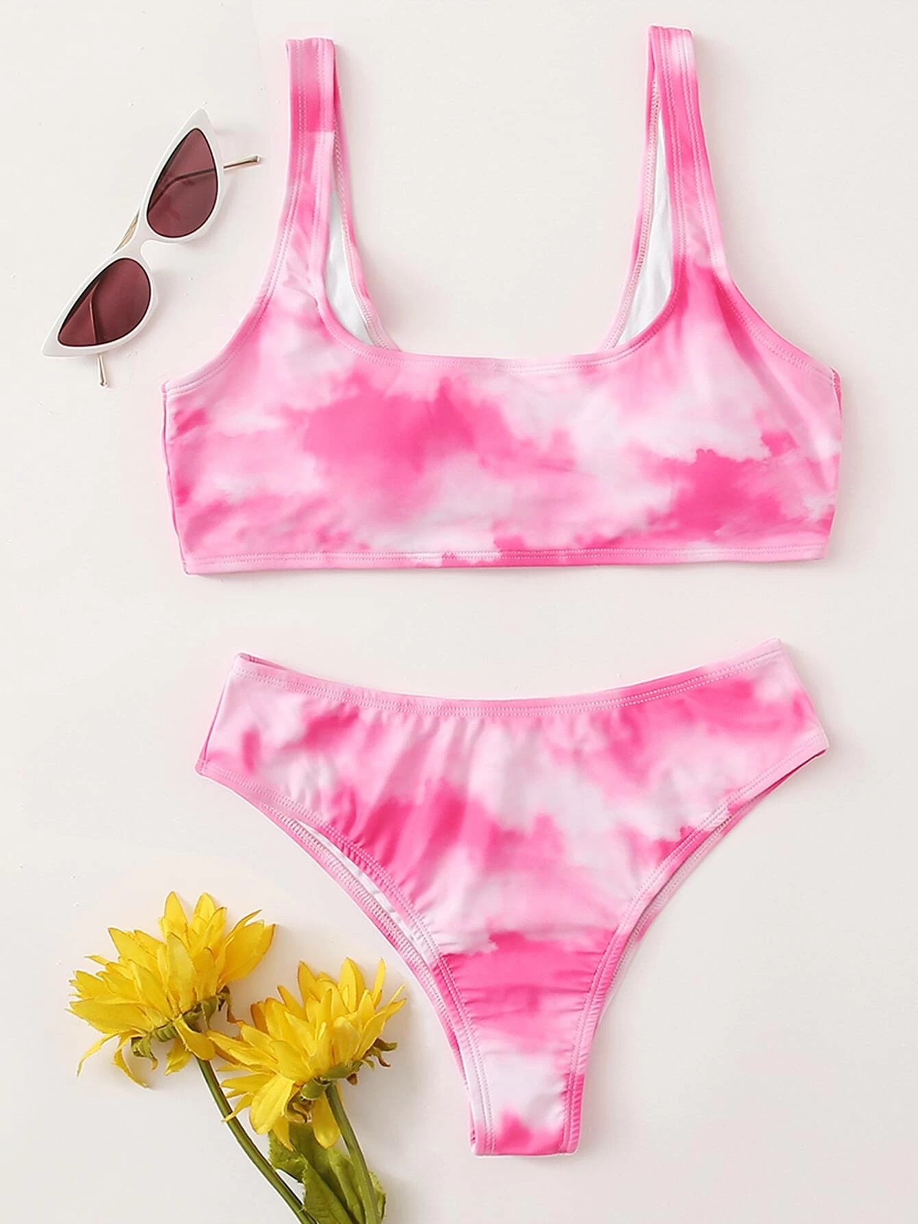Tie-dye vest split bikini voor levendige strandplezier
