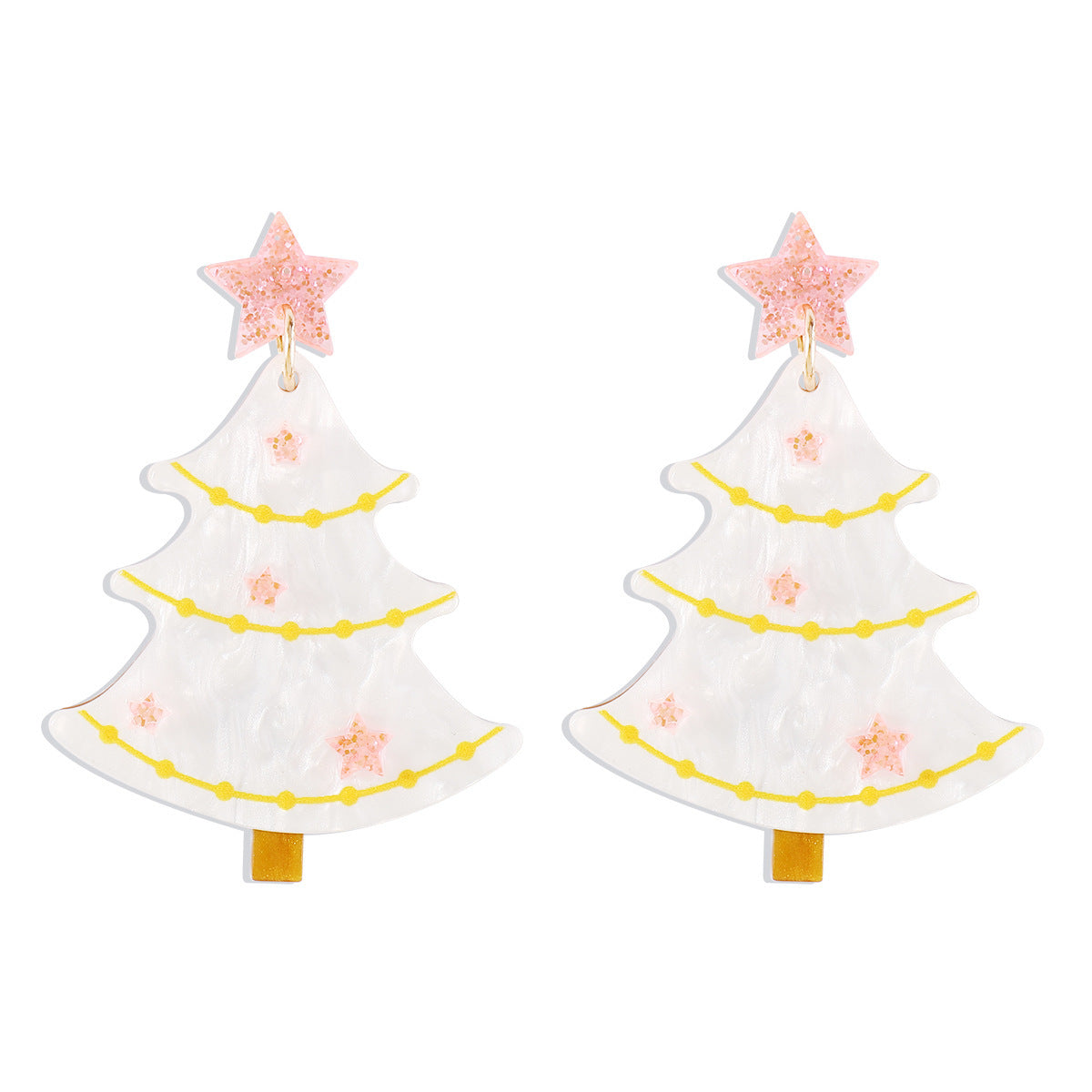 Festive Christmas Tree Dangle Drop Earrings with Santa Hat Stud