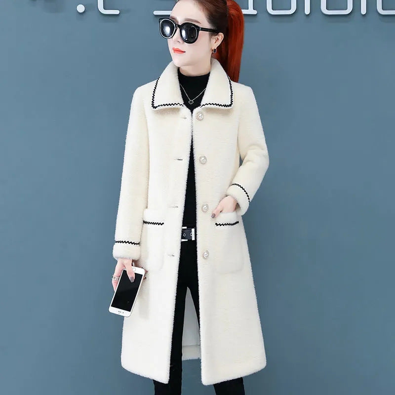 Women's Mid-length Faux Mink Fleece Coat