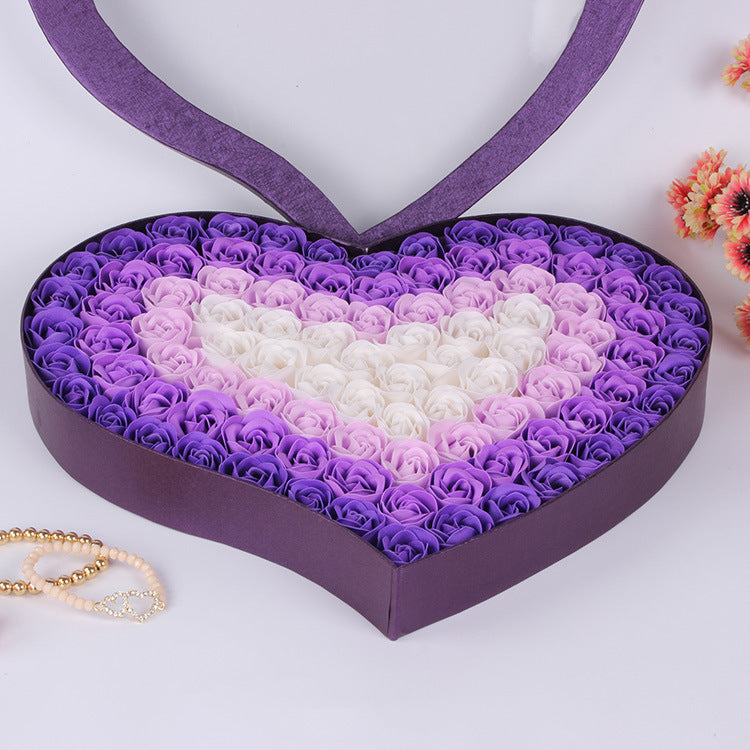 Caixa de formato do coração com 100 PC Roses florais artificiais