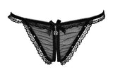 Lace and Mesh Cutout Front Jeweled Thongs