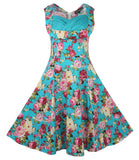 Floral Contrast Pleated Bodice Dress