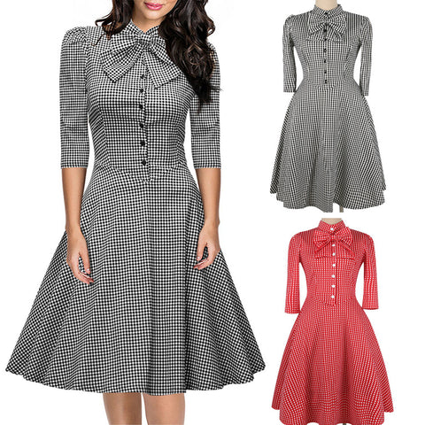 Gingham Bow Button-Front A-Line Dress