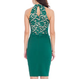 Lace Bodice Fitted Halter Dress