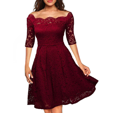 Floral Lace Overlay Off-Shoulder Dress