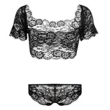 Off the Shoulder Lace Crop and Panty Set