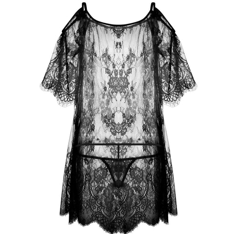 Flutter Sleeve Lace Nightie with G String