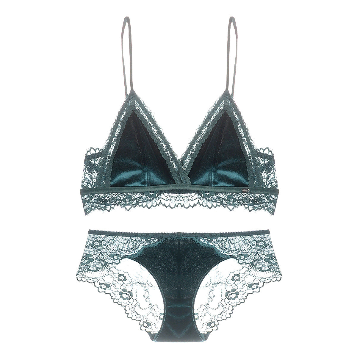 Conjunto de sujetador y braguitas triangulares de encaje satinado